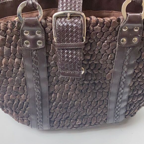 OVERSIZED WOVEN SHOULDER PURSE VINTAGE 100% STRAW BROWN WOMAN BAG - Picture 7 of 15